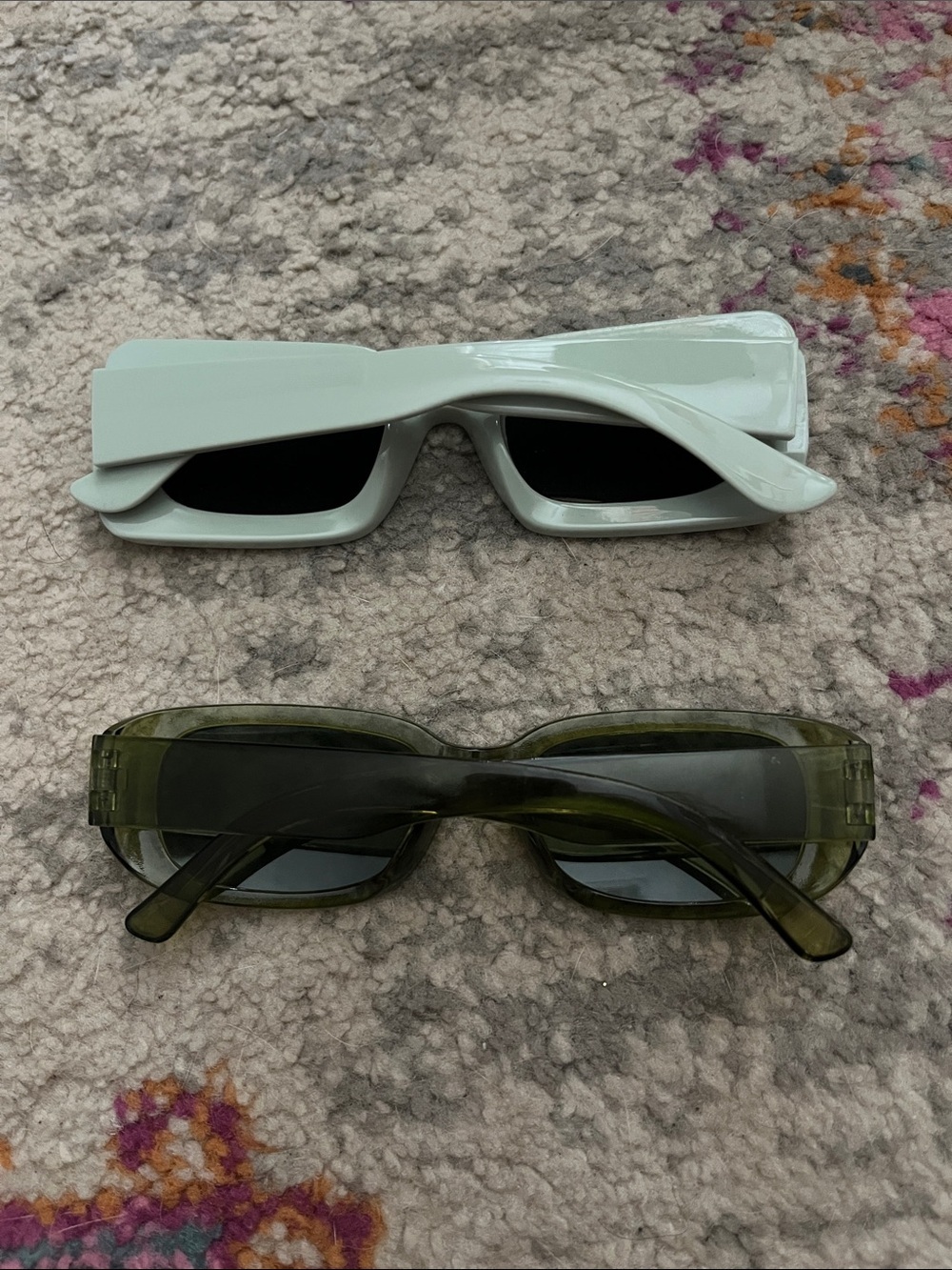 Retro Bundle Green Chunky Rectangle Sunglasses Y2K 90s Vintage Streetwear - Picture 2 of 5